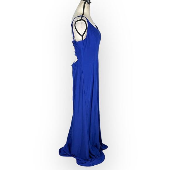 Morgan & Co. Strappy Open Back Jersey Gown Junior's Plus Sz 15 Blue Maxi NWT - Picture 6 of 10